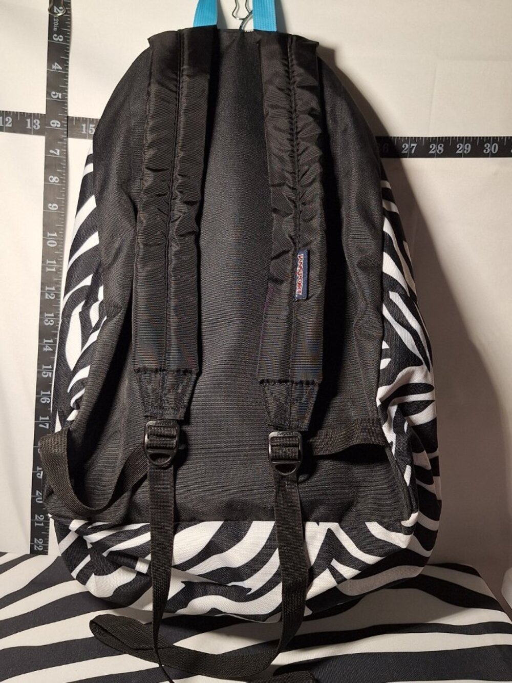 Jansport Backpack Zebra Black White w/Blue - Picture 6 of 10